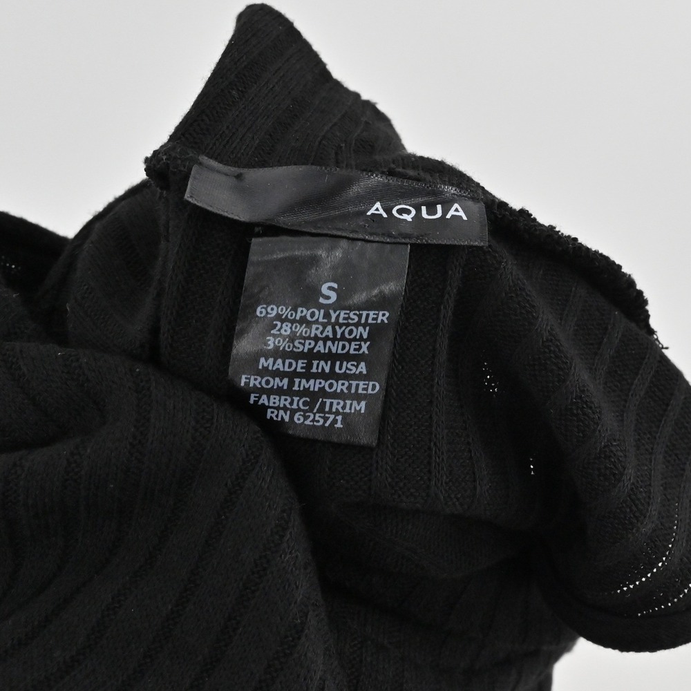AQUA Mock Neck Ribbed Knit Sheath Dress Womens Size S Black Sleeveless LBD 6766 - Picture 7 of 13